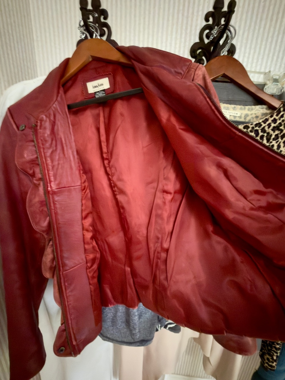 Neiman Marcus Red Leather Ruffle-Front Jacket - Picture 6 of 6